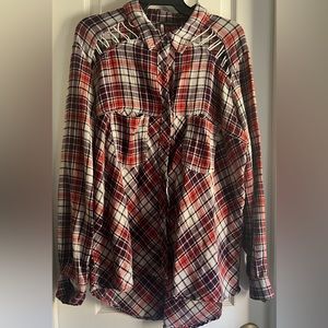 Free People oversized plaid button down shirt